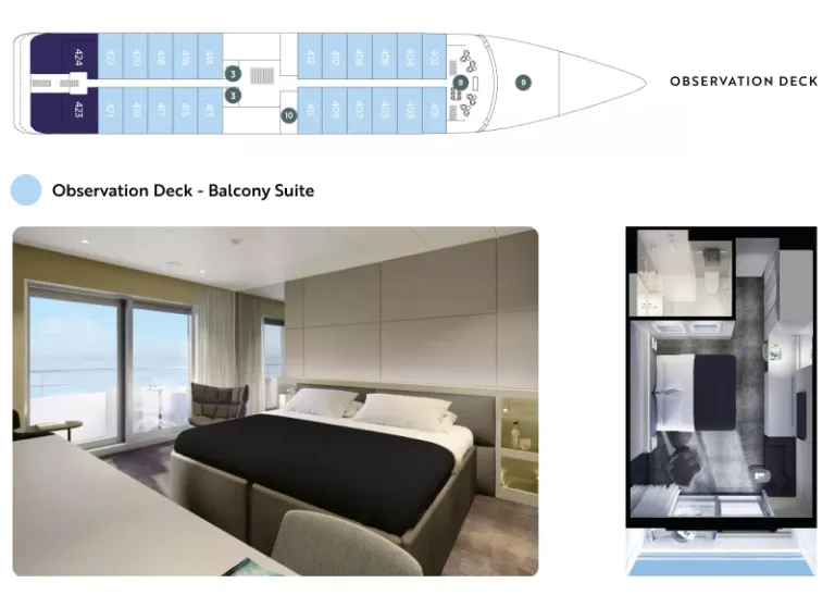 Emerald ship Observation deck plan with Balcony Suite image and floor plans
