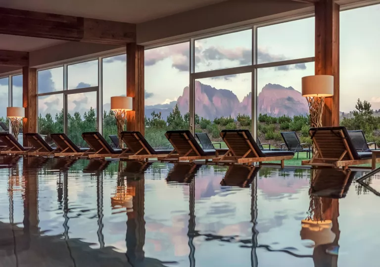 The pool at COMO Alpina Dolomites with a view