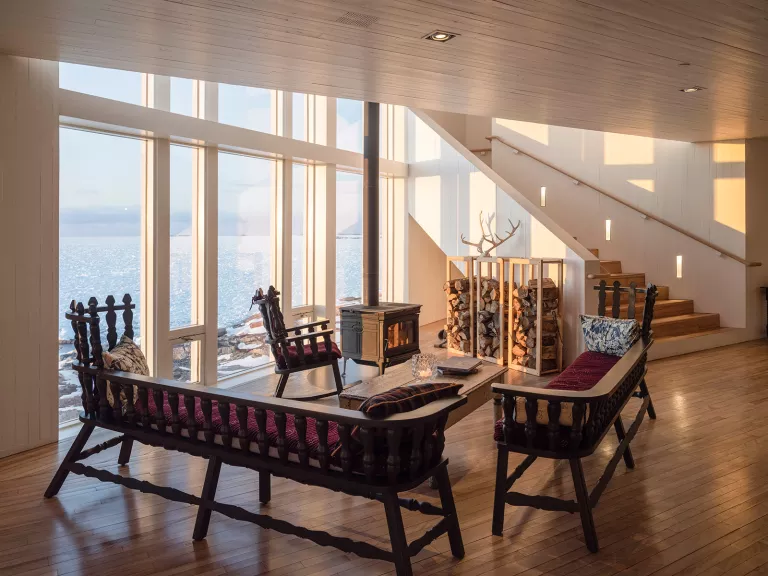 wooden furniture around a sunny window