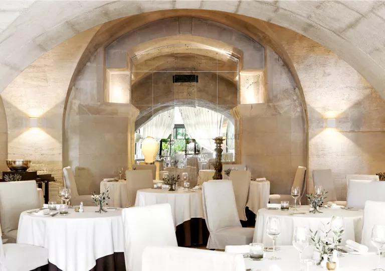 dining room with large domed ceiling