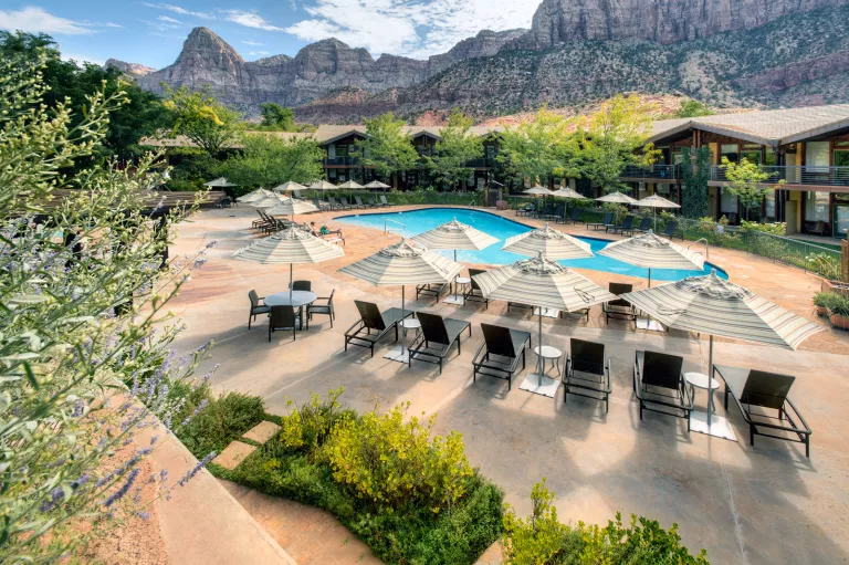 pool with lounge chairs