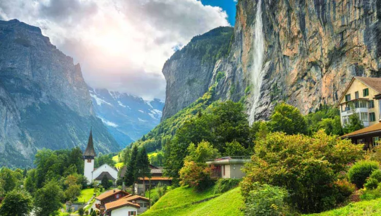 Switzerland Cliff and Waterfall