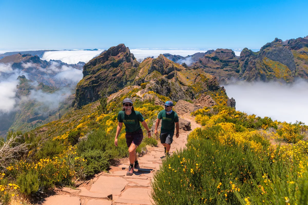 Two Bikers on a mountain path