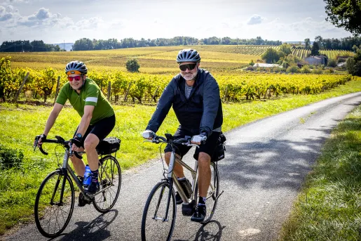Two Backroads Guests Biking Past Fields