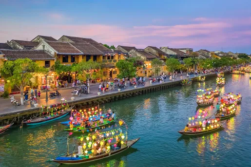 Boats floating along the river in Vietnam