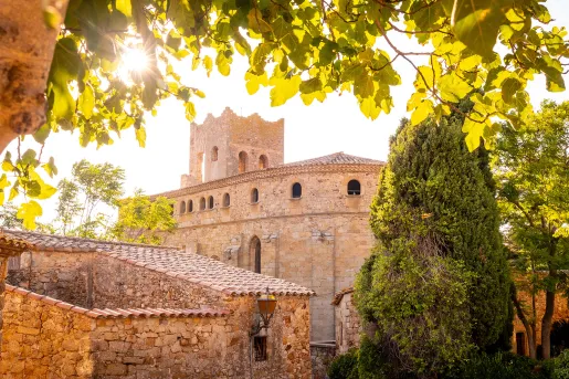 Sunset shot in Pals, Costa Brava, sandstone castle center frame.
