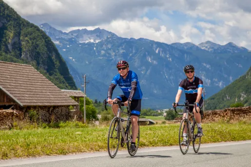 Two cyclists on a remote road