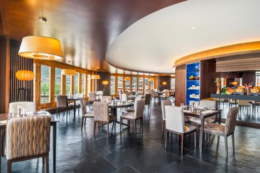 Indoor dining area in a circular building