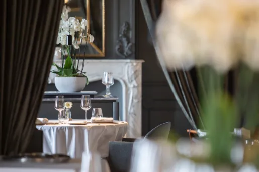 flower centerpiece on a dining table