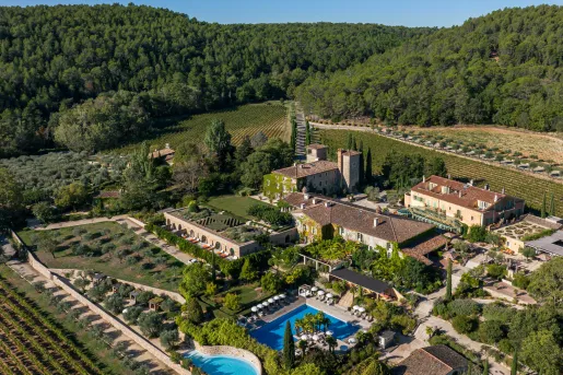 aerial view of hotel grounds