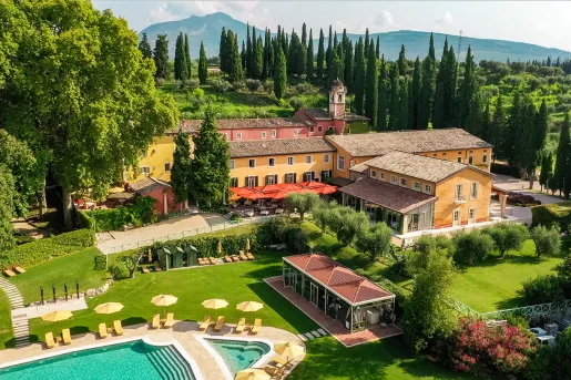 Top view of hotel with an outdoor pool