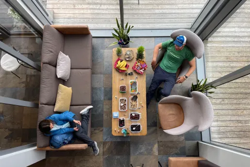 guests relaxing in living room 