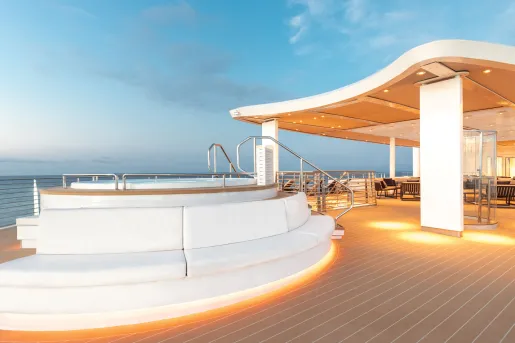 Boat dock with a hot tub on top