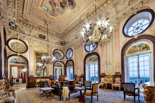 Hotel foyer with cathedral paintings on the ceilings