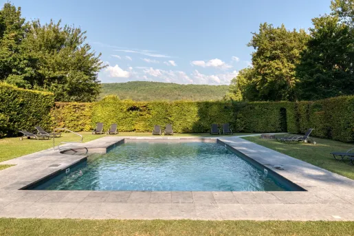 The outdoor swimming pool at the Manoir d'Hautegente, in the Dordogne region of France.