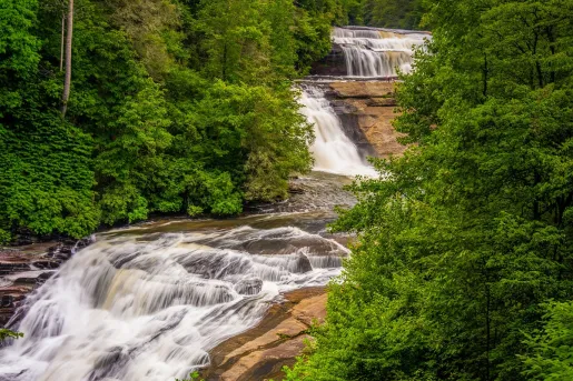Active waterfall in a forest