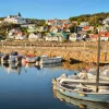 Small boats docked in a small port