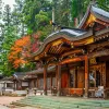 Wide shot view of a shrine and temple 