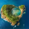 Sky view of a small island in the middle of the ocean