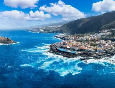 Coastal town with the blue ocean water surrounding