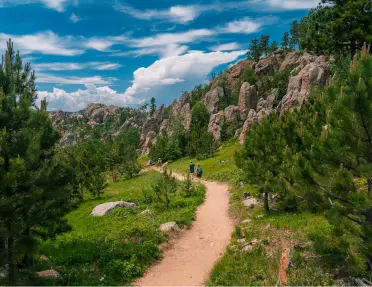 Scenic trail with limestone cliffs in South Dakota