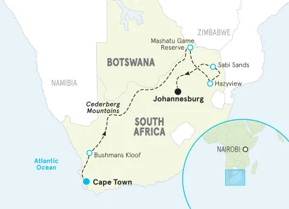 South Africa & Botswana Active Safari map