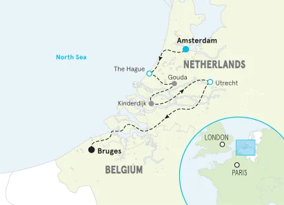 Netherlands & Belgium Family Bike Tour map