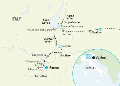 Italy Parma to Verona & Venice Bike Tour map