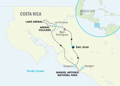 Costa Rica Rain Forest & Pacific Family Multi-Adventure Tour map