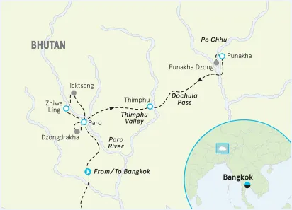 Bhutan Walking & Hiking Tour map