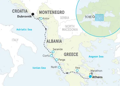 Greece, Montenegro, Albania & Croatia Multi-Adventure Tour map