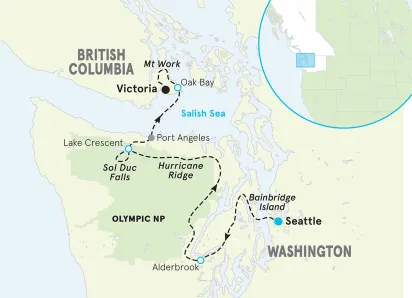Olympic Peninsula to British Columbia Walking and Hiking Tour map