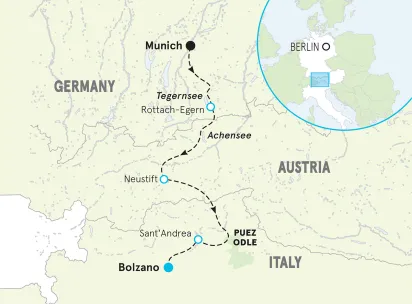 Bavaria, Tyrolean Alps and Dolomites Family Multi-Adventure Tour map