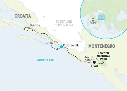 Croatia to Montenegro Easygoing Multi-Adventure Tour map