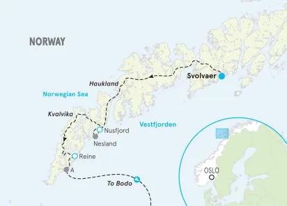 Norway Lofoten Islands Women's Hiking & Walking Tour map