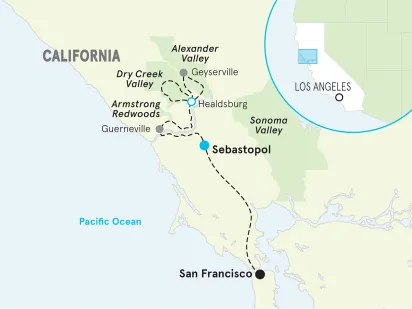 Sonoma Wine Country Bike Tour - Weekend Getaway map