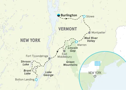 Vermont to the Adirondacks Bike Tour map