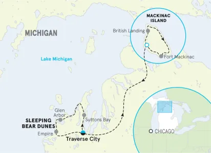 Michigan's Great Lakes & Mackinac Island Family Multi-Adventure Tour map