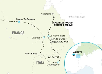 French & Italian Alps Lodge-to-Lodge Hiking Tour map