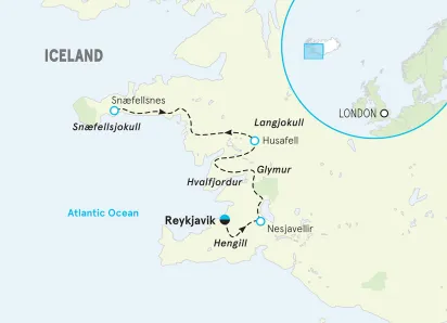 Iceland Easygoing Hiking & Walking Tour map