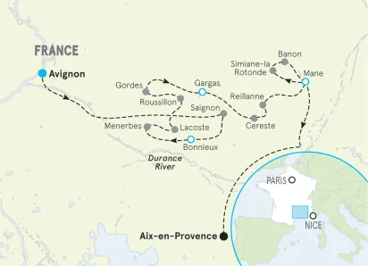 Provence Luberon to Lavender Country Easygoing E-bike Tour Map
