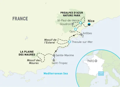 Provence to the French Riviera Multi-Adventure Tour Map