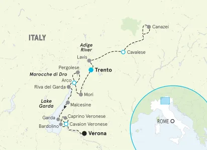 Dolomites to Lake Garda Bike Tour Map