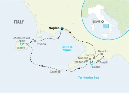 Italy's Amalfi Coast Women's Hiking & Walking Tour Map