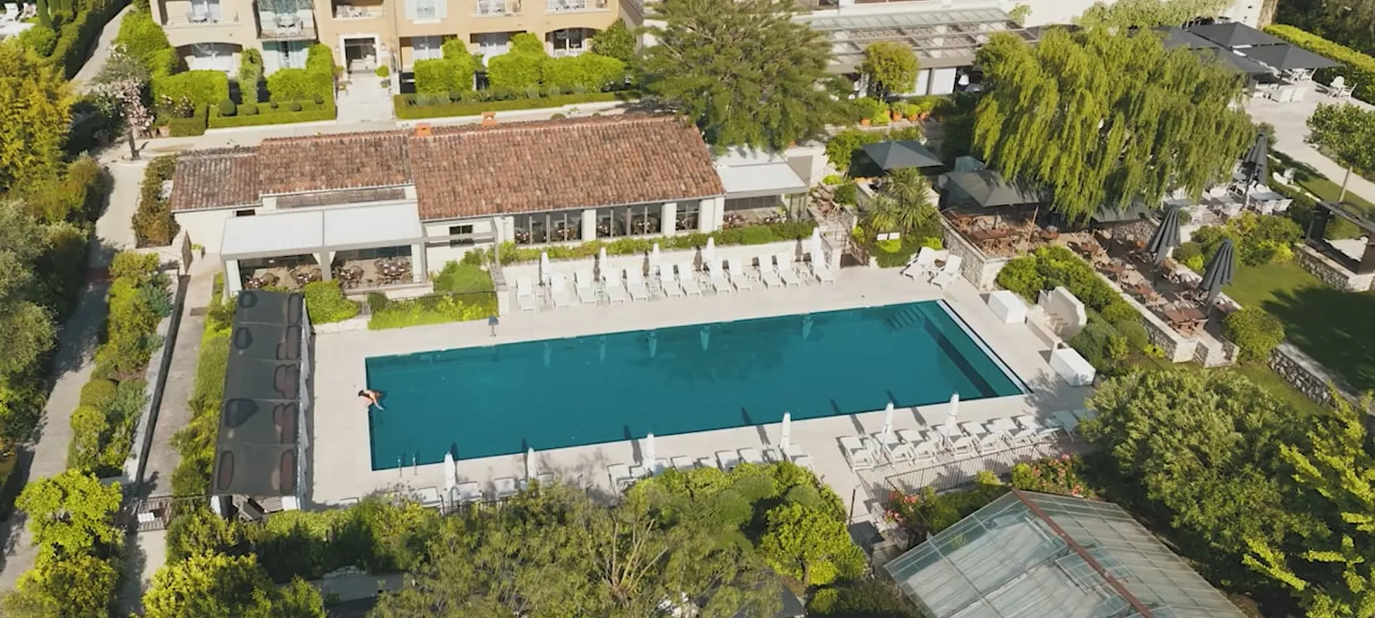 Aerial view of a swimming pool